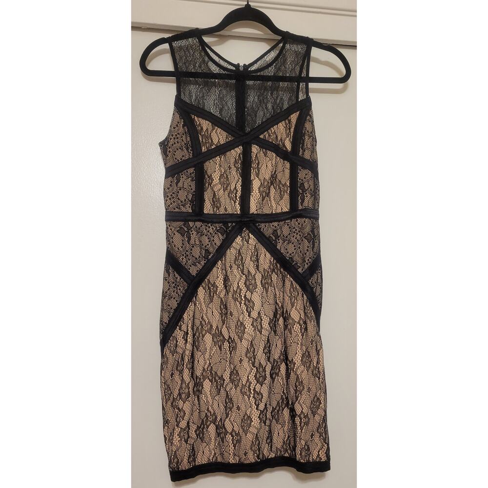 Forever 21 Black Nude Lace Bodycon Dress Sheer Mesh Cocktail Party Large